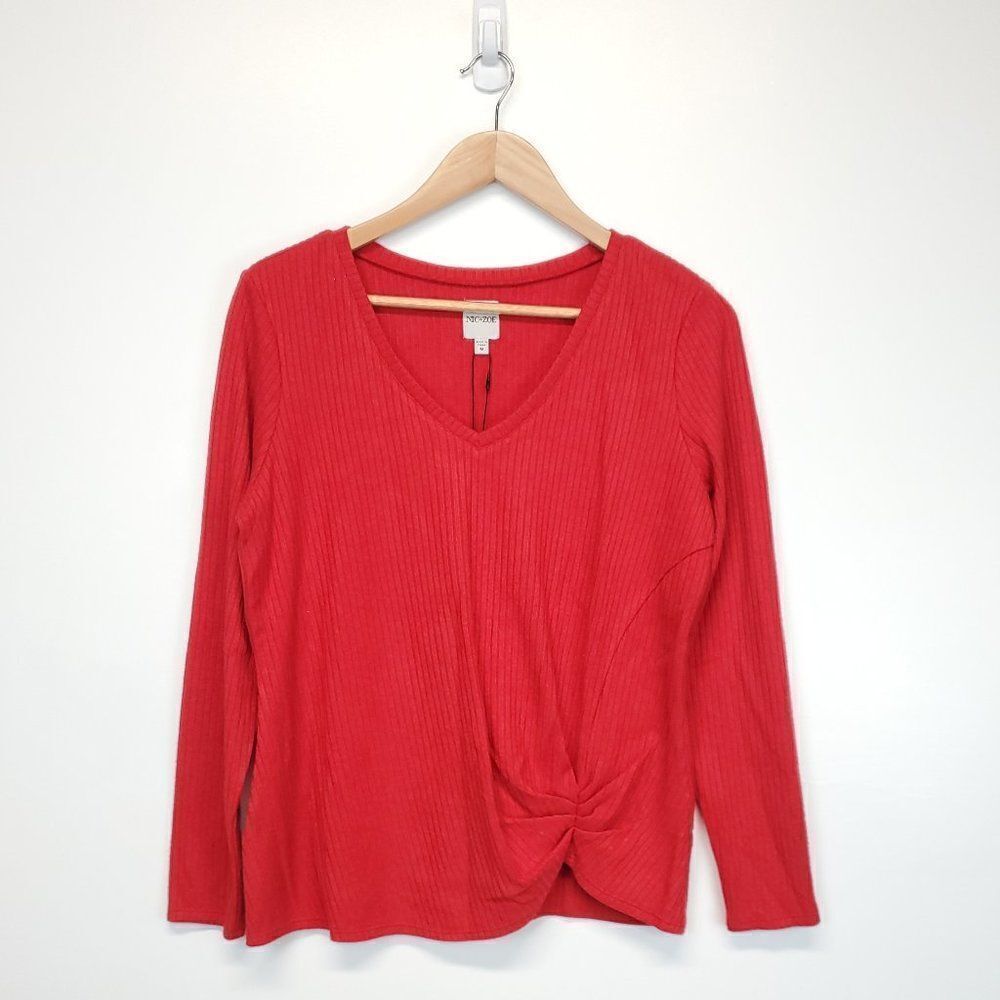 NIC+ZOE Cozy Long Sleeve Rib Knit Twist Top Pop Red Medium - Picture 4 of 12